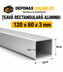 Teava rectangulara aluminiu 120 x 60 x 3 mm, 6 metri (EN AW-6060)